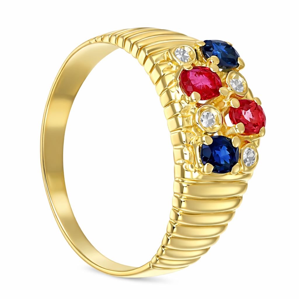 Anello - 18 carati Oro giallo, Rubini - Zaffiri - Diamanti - - 0.40ct. tw.