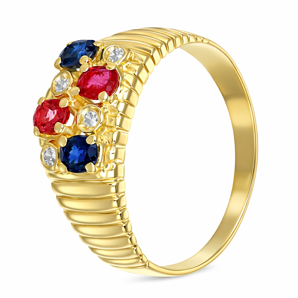 Anello - 18 carati Oro giallo, Rubini - Zaffiri - Diamanti - - 0.40ct. tw.