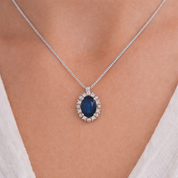 Collana con ciondolo - 18 carati Oro bianco - 0.86ct. tw. Zaffiro - Diamante