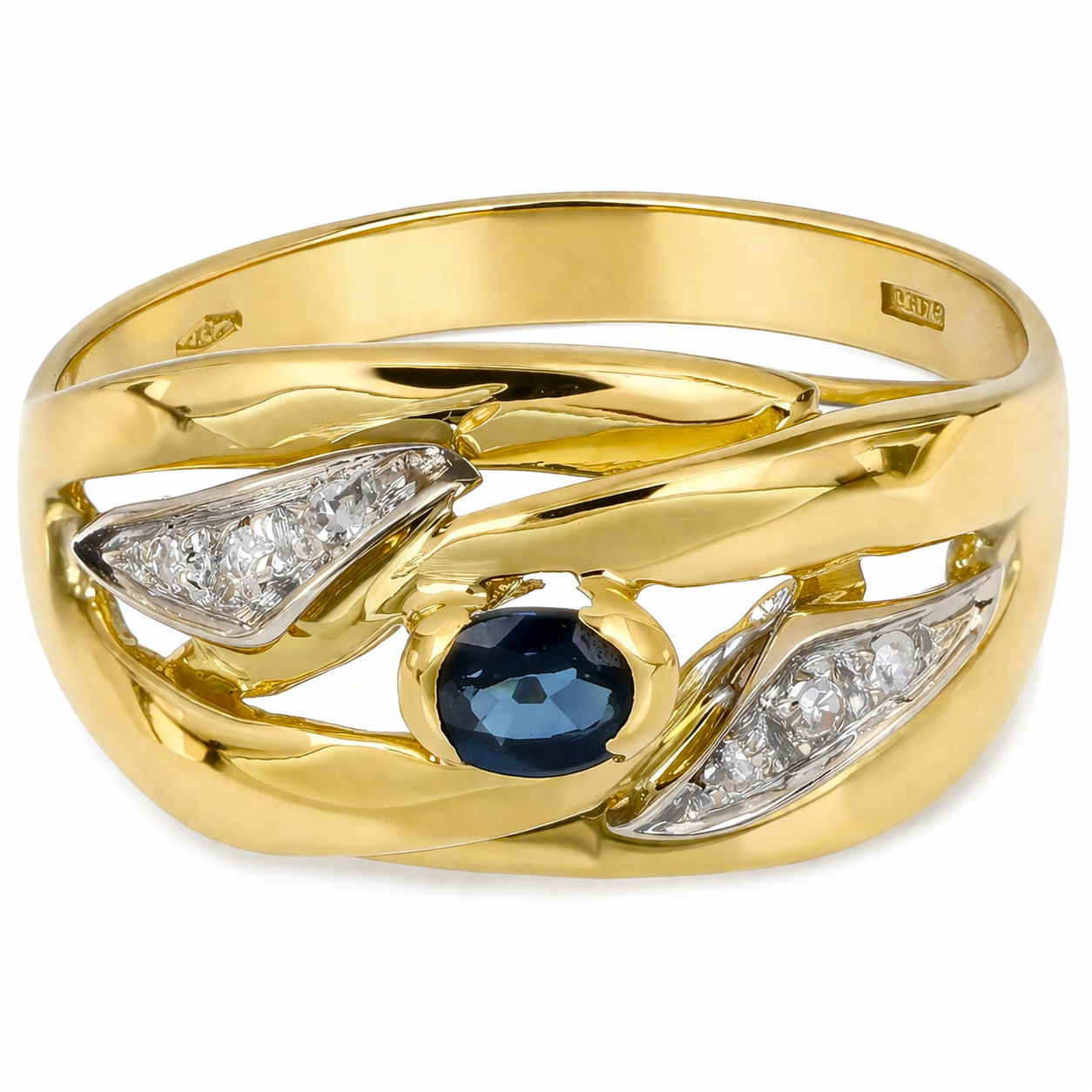 Anello - 18 carati Oro giallo, Oro bianco - 0.32ct. tw. Zaffiro - Diamante