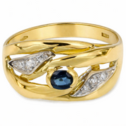 Anello - 18 carati Oro giallo, Oro bianco - 0.32ct. tw. Zaffiro - Diamante