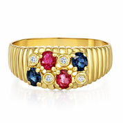 Anello - 18 carati Oro giallo, Rubini - Zaffiri - Diamanti - - 0.40ct. tw.