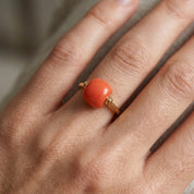 Anello - 18 carati Oro giallo Corallo - Made in Italy - Handmade