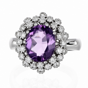 Anello - 18 carati Oro bianco- 3.05ct. tw. Ametista - Diamante - Made in Italy - Handmade