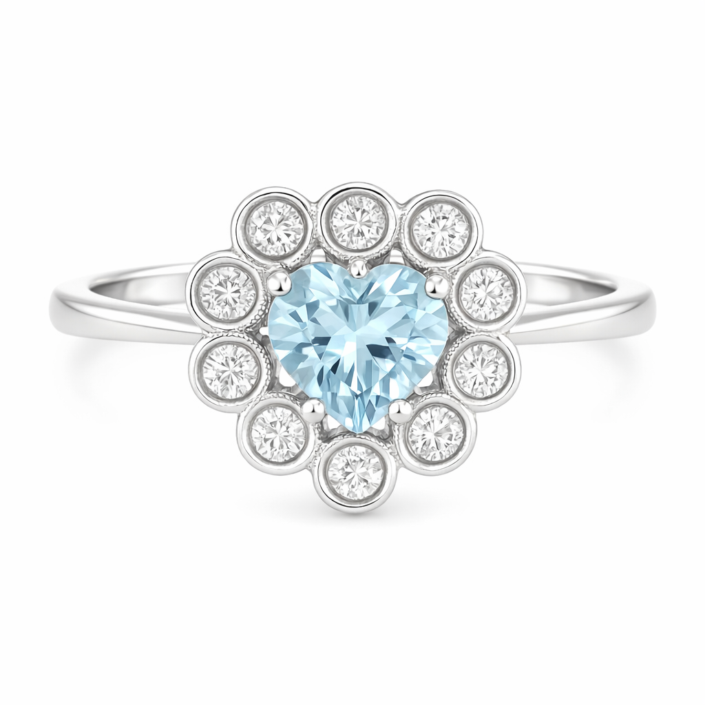Anello - 18 carati Oro bianco - 0.77ct. tw. Acquamarina - Diamante