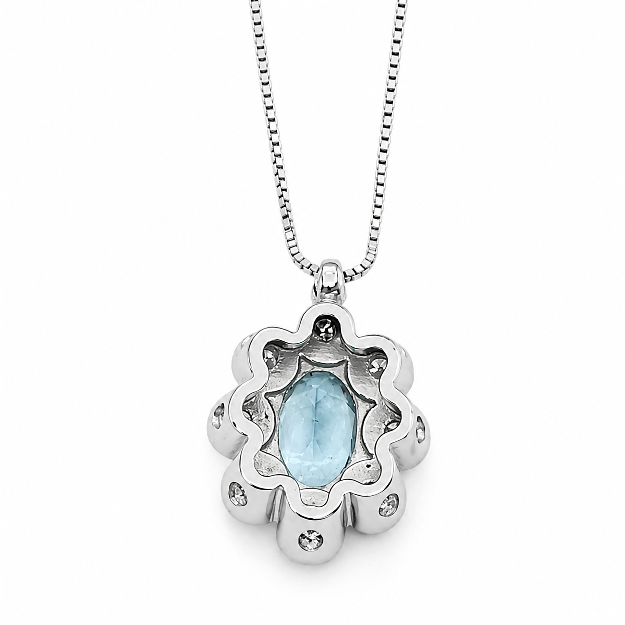 Collana con ciondolo - 18 carati Oro bianco- 0.84ct. tw. Acquamarina - Diamante - Made in Italy - HandMade