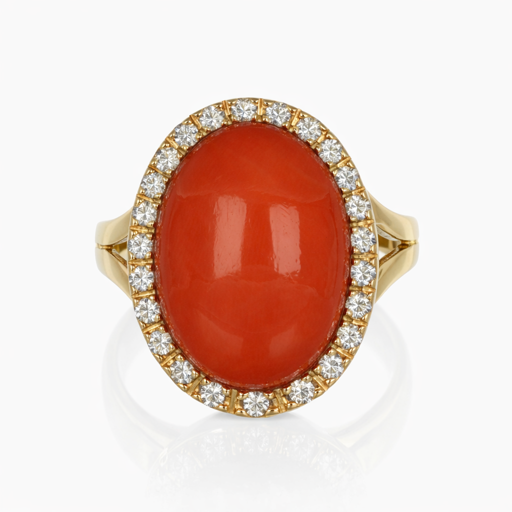 Anello - 18 carati Oro giallo - 0.48ct. tw. Diamante (Naturale) - Corallo