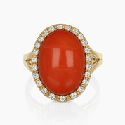 Anello - 18 carati Oro giallo - 0.48ct. tw. Diamante (Naturale) - Corallo