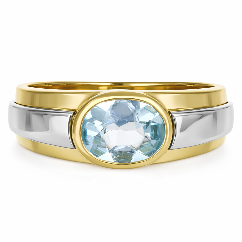 Anello - 18 carati Oro giallo, Oro bianco - 1.25ct. tw. Acquamarina