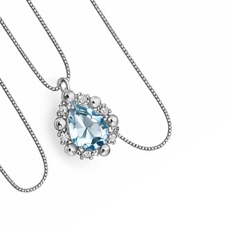 Collana con ciondolo - 18 carati Oro bianco - 0.36ct. tw. Acquamarina - Diamante