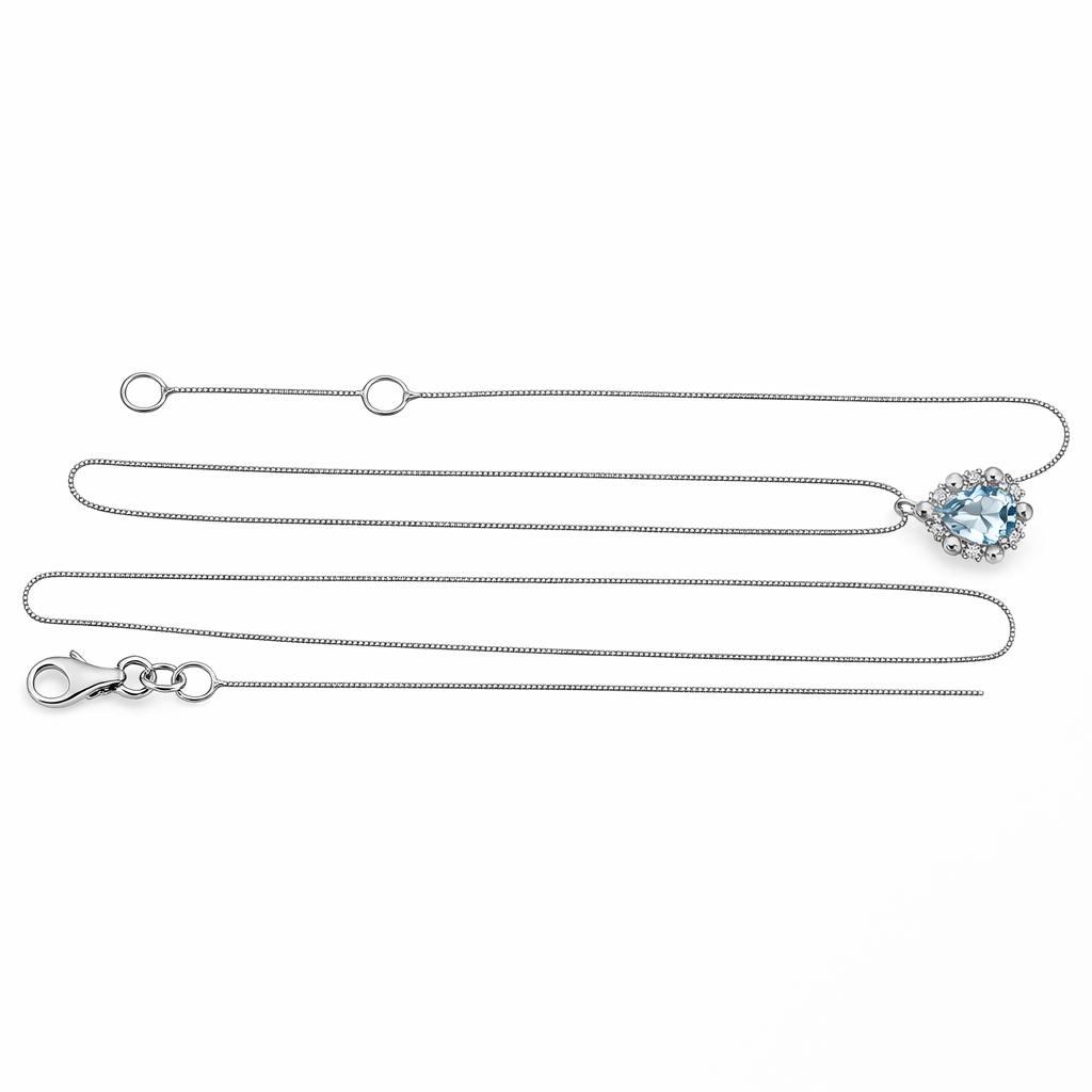 Collana con ciondolo - 18 carati Oro bianco - 0.36ct. tw. Acquamarina - Diamante