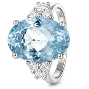 Anello - 18 carati Oro bianco Acquamarina - Diamante