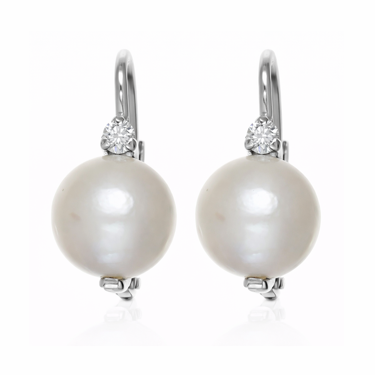 Orecchini - 18 carati Oro bianco - 0.04ct. tw. Diamante (Naturale) - Perla