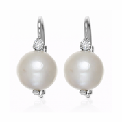 Orecchini - 18 carati Oro bianco - 0.04ct. tw. Diamante (Naturale) - Perla