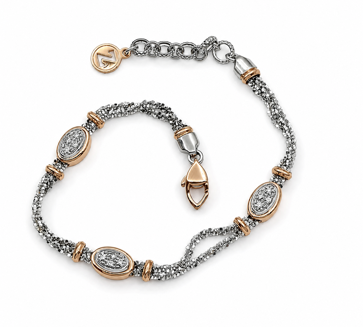 Bracciale - 18 carati Oro bianco, Oro giallo - 0.12ct. tw. Diamante (Naturale) - Made in Italy - Handmade