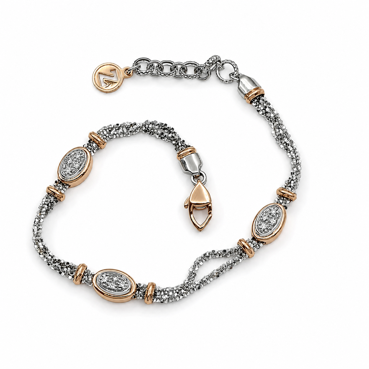 Bracciale - 18 carati Oro bianco, Oro giallo - 0.12ct. tw. Diamante (Naturale) - Made in Italy - Handmade