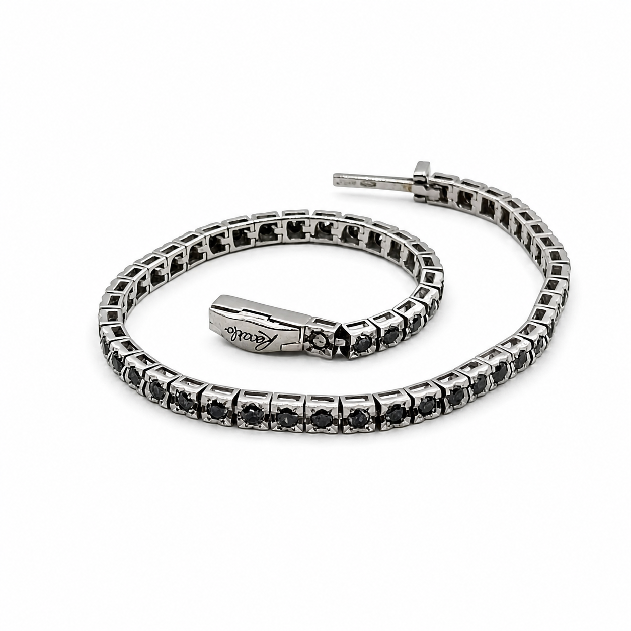 Bracciale - 18 carati Oro bianco Onice - Diamante - Made in Italy - Handmade