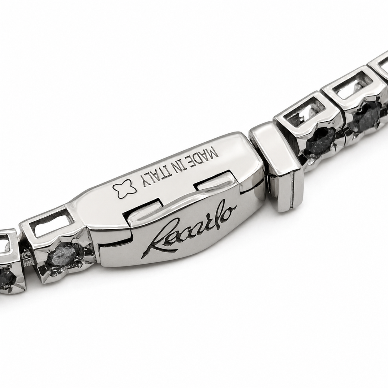 Bracciale - 18 carati Oro bianco Onice - Diamante - Made in Italy - Handmade