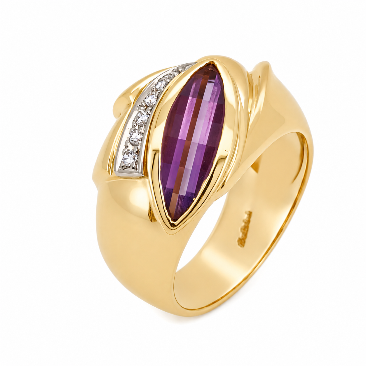 Anello - 18 carati Oro giallo, Oro bianco - 3.06ct. tw. Ametista - Diamante - Made in Italy - Handmade