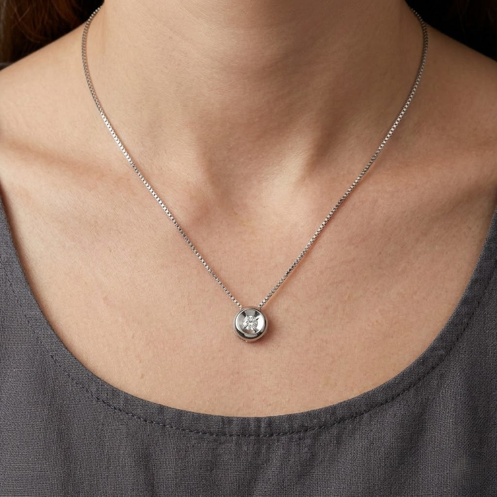 Collana con ciondolo - 18 carati Oro bianco - 0.10ct. tw. Diamante (Naturale)