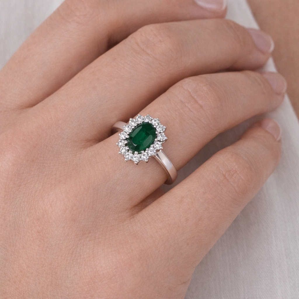 Anello - 18 carati Oro bianco - 1.27ct. tw. Tormalina - Diamante