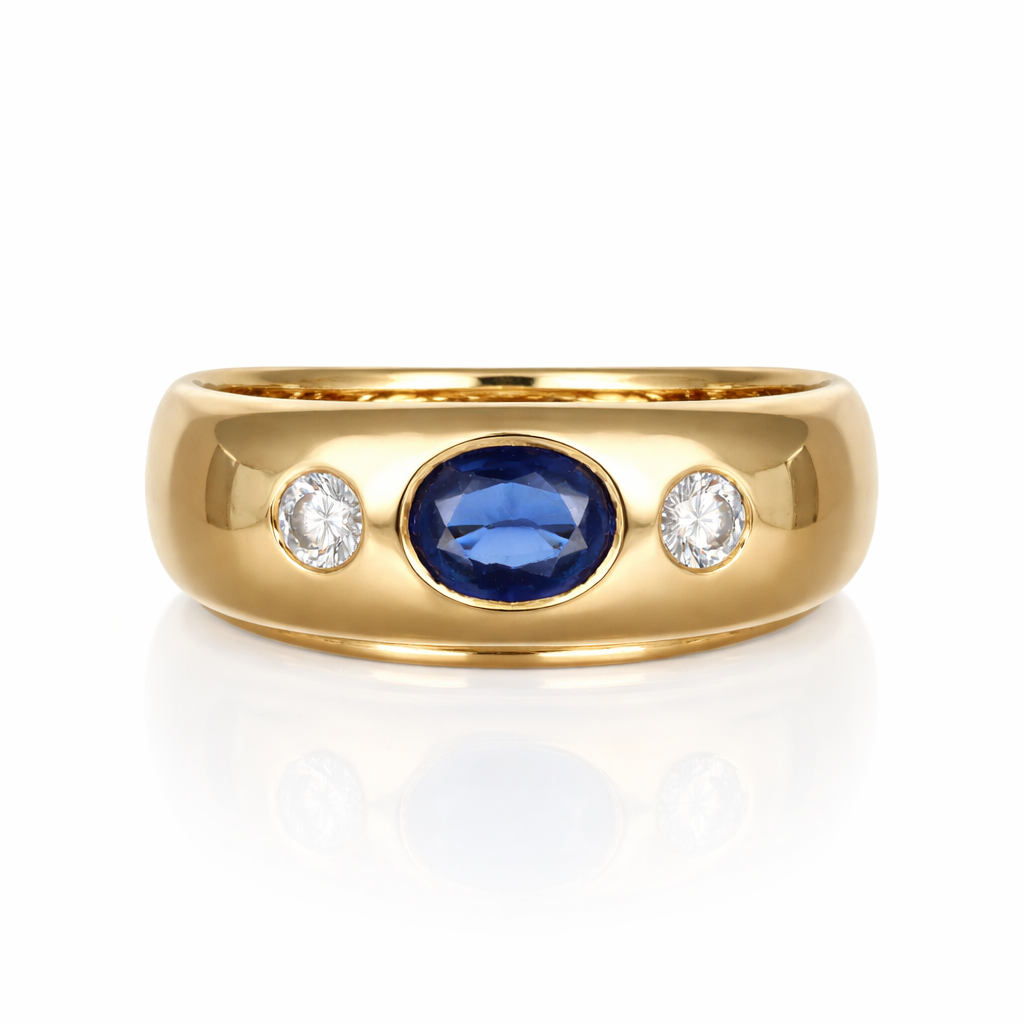 Anello - 18 carati Oro giallo - 0.77ct. tw. Zaffiro - Diamante