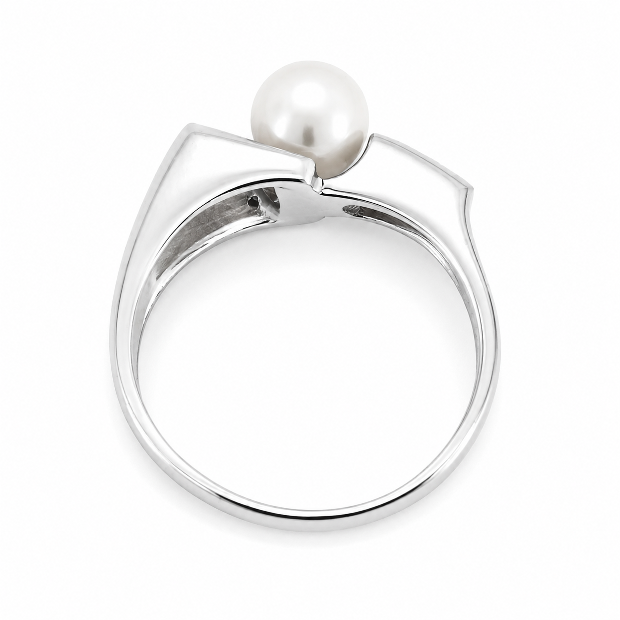 Anello - 18 carati Oro bianco - 0.09ct. tw. Diamante (Naturale) - Perla - Made in Italy - Handmade