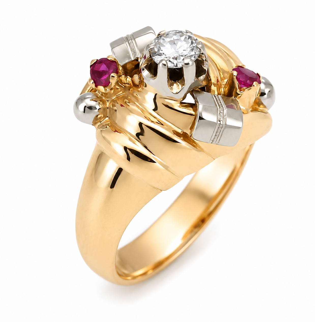 Anello - 18 carati Oro giallo, Oro bianco - 0.26ct. tw. Rubino - Diamante - Made in Italy - HandMade