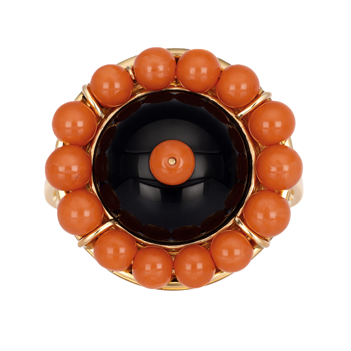 Anello - 18 carati Oro giallo, Ambra Corallo