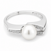 Anello - 18 carati Oro bianco - 0.09ct. tw. Diamante (Naturale) - Perla - Made in Italy - Handmade