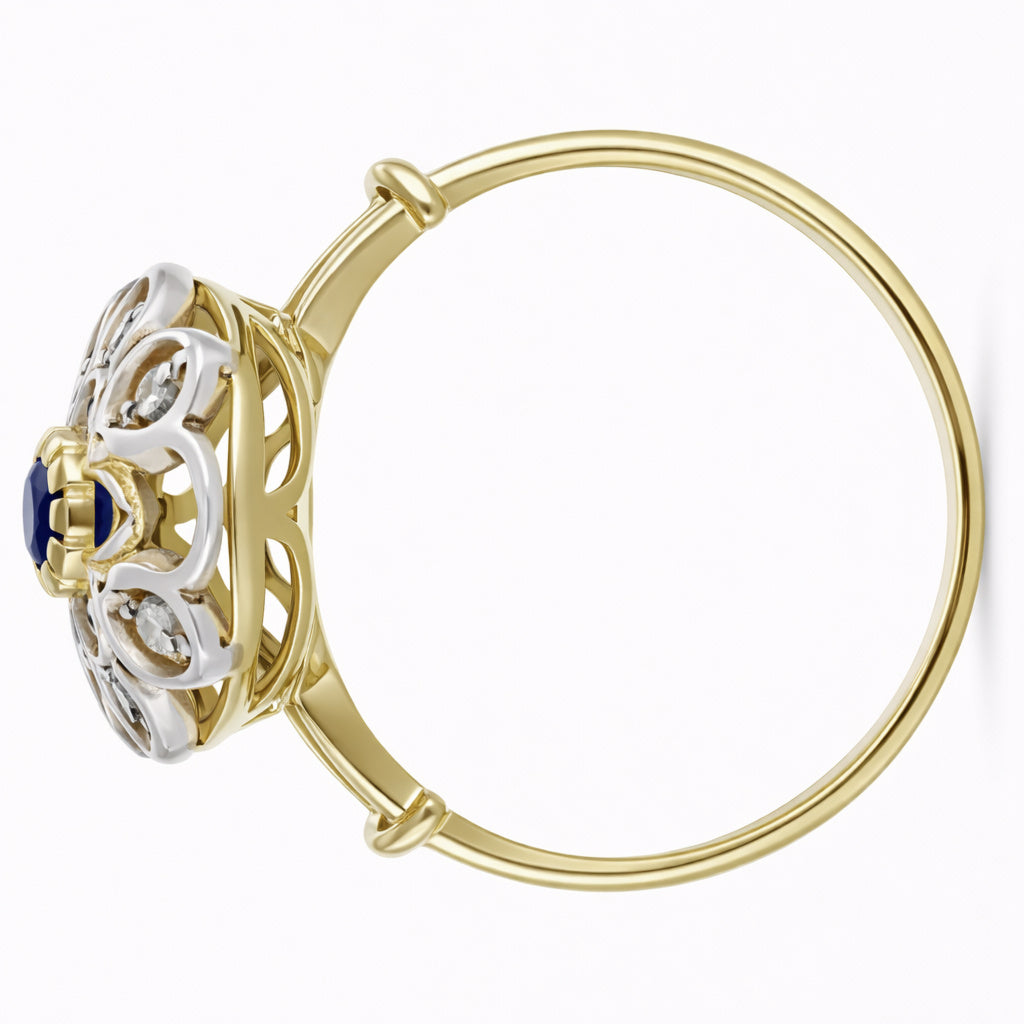 Anello - 18 carati Oro giallo, Argento - 0.55ct. tw. Zaffiro - Diamante