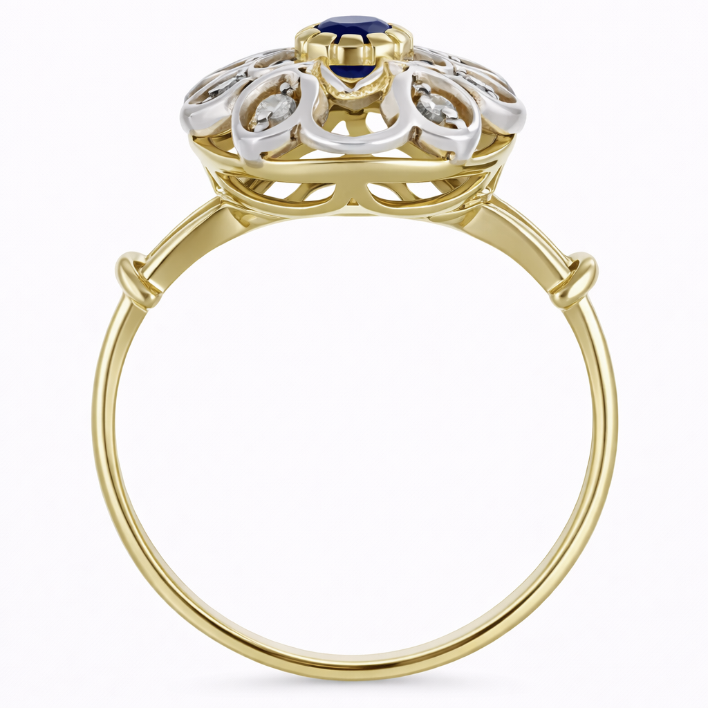 Anello - 18 carati Oro giallo, Argento - 0.55ct. tw. Zaffiro - Diamante