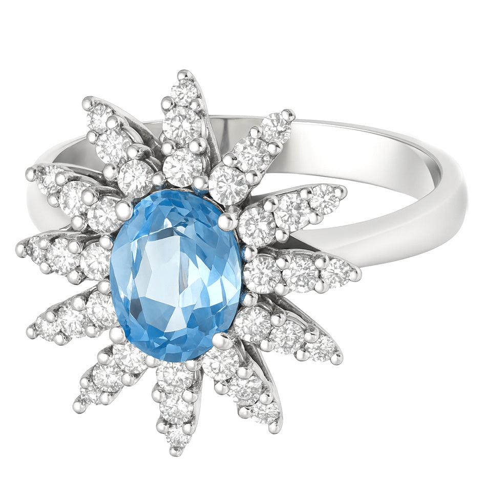 Anello - 18 carati Oro bianco - 2.15ct. tw. Acquamarina - Diamante