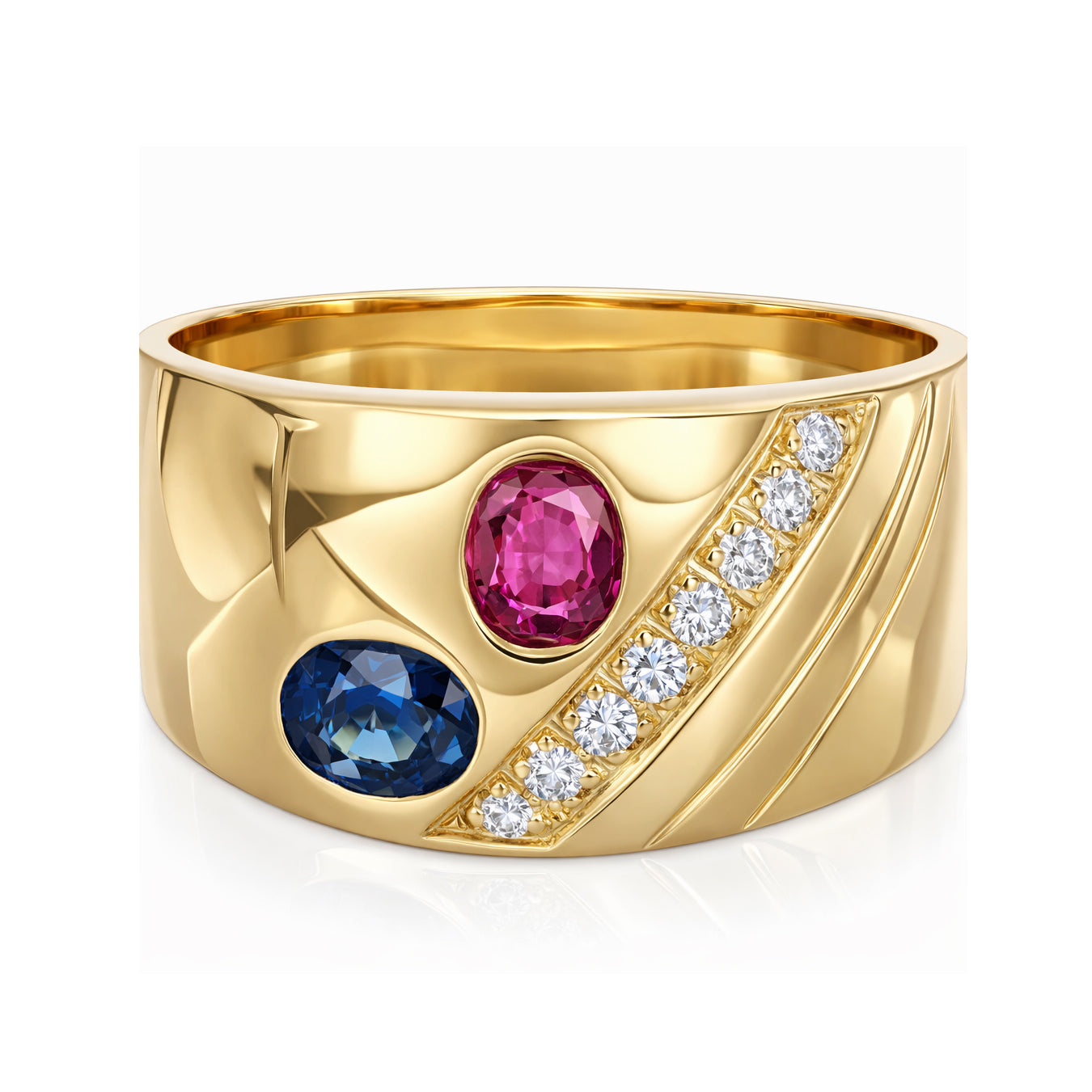 Anello - 18 carati Oro giallo, Zaffiro - Rubino - diamante - 0.575ct. tw.