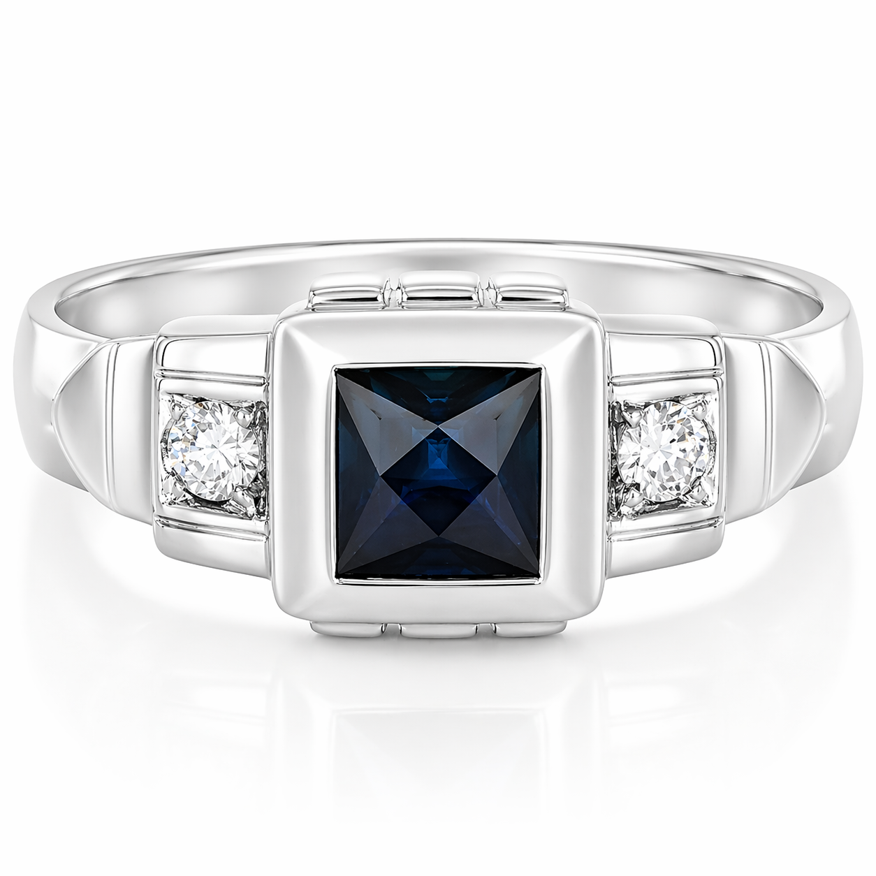 Anello - 18 carati Oro bianco - 0.41ct. tw. Zaffiro - Diamante