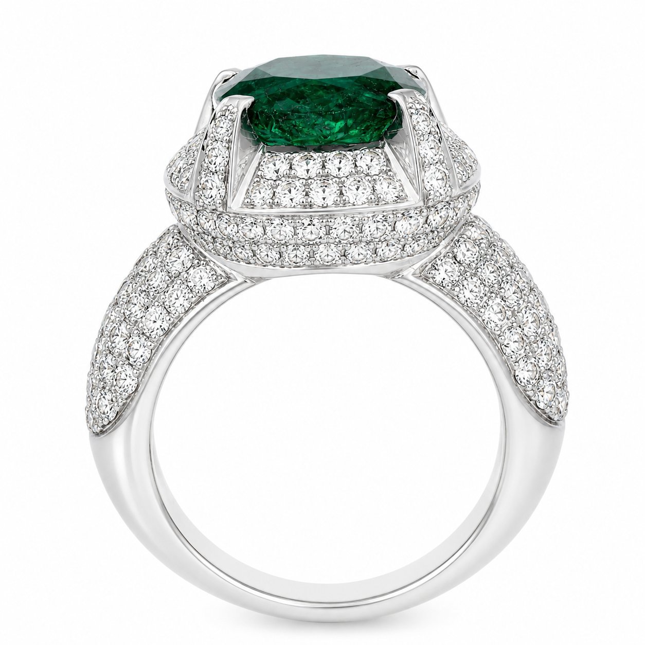 Anello - 18 carati Oro bianco - 6.30ct. tw. Smeraldo - Diamante