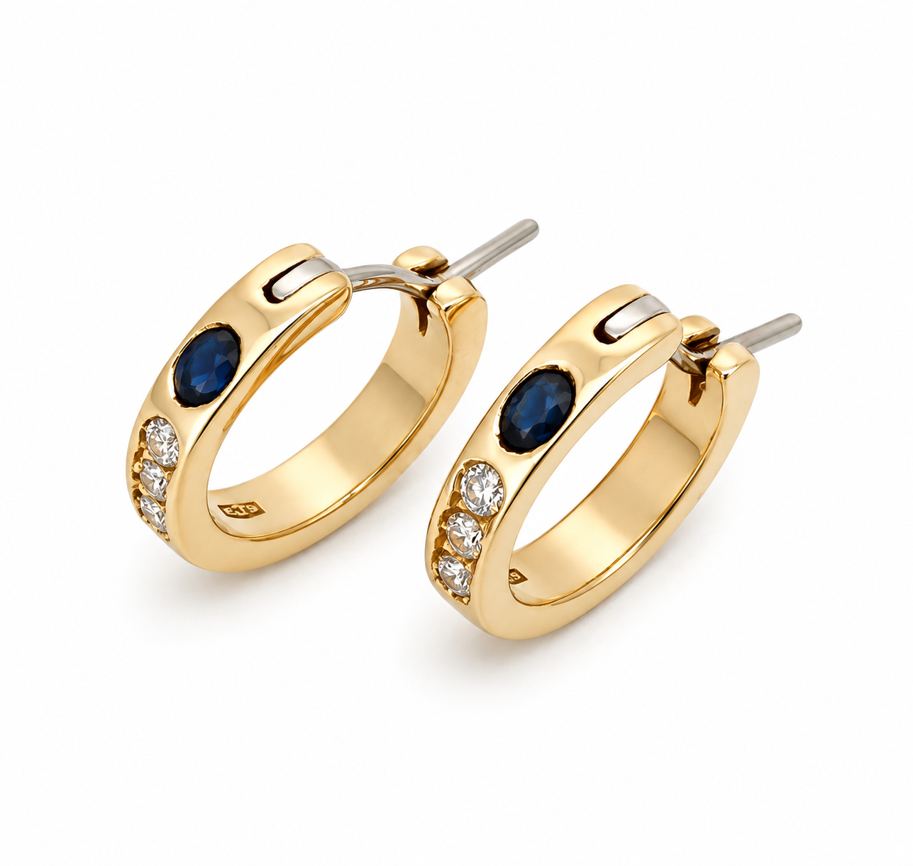 Orecchini - 18 carati Oro giallo - 0.16ct. tw. Zaffiro - Diamante - Made in Italy - Handmade