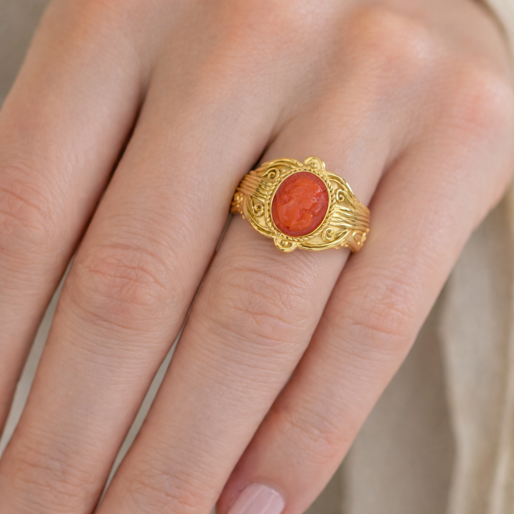 Anello - 18 carati Oro giallo Corallo