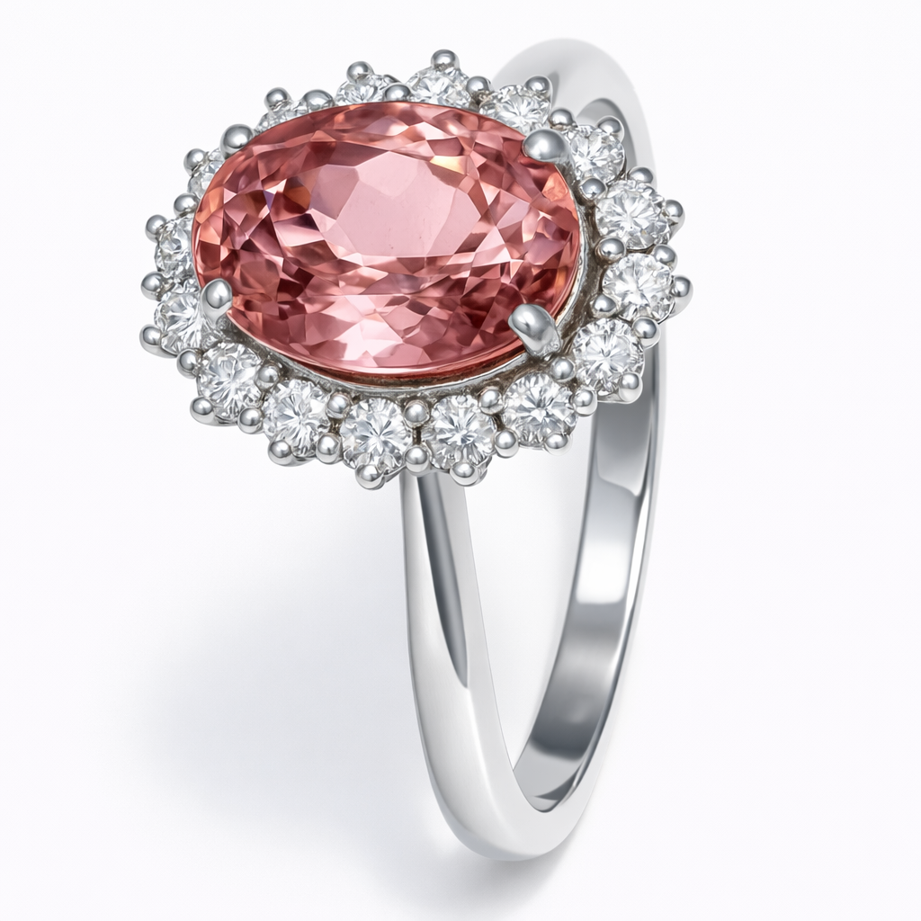 Anello - 18 carati Oro bianco - 2.89ct. tw. Tormalina - Diamante