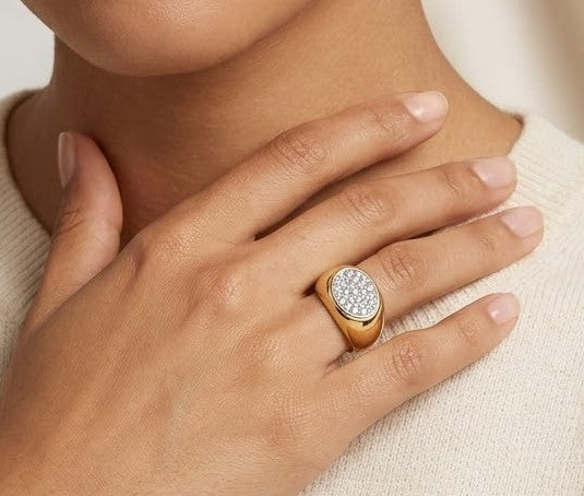 Anello - 18 carati Oro giallo, Oro bianco - 0.19ct. tw. Diamante (Naturale) - Made in Italy - Handmade