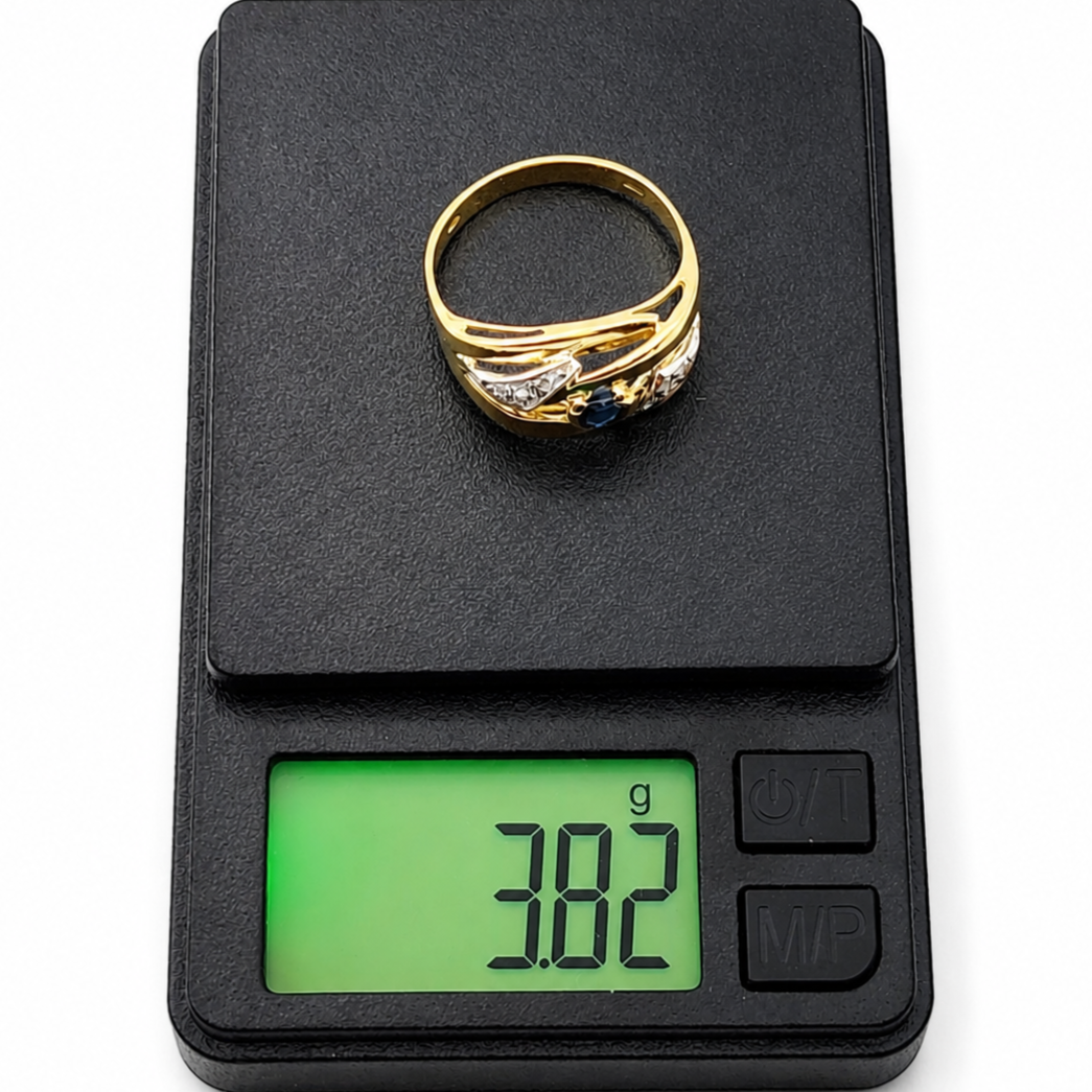 Anello - 18 carati Oro giallo, Oro bianco - 0.32ct. tw. Zaffiro - Diamante