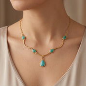 Collana con ciondolo - 18 carati Oro giallo - 2.00ct. tw. Turchese - Made in Italy - Handmade