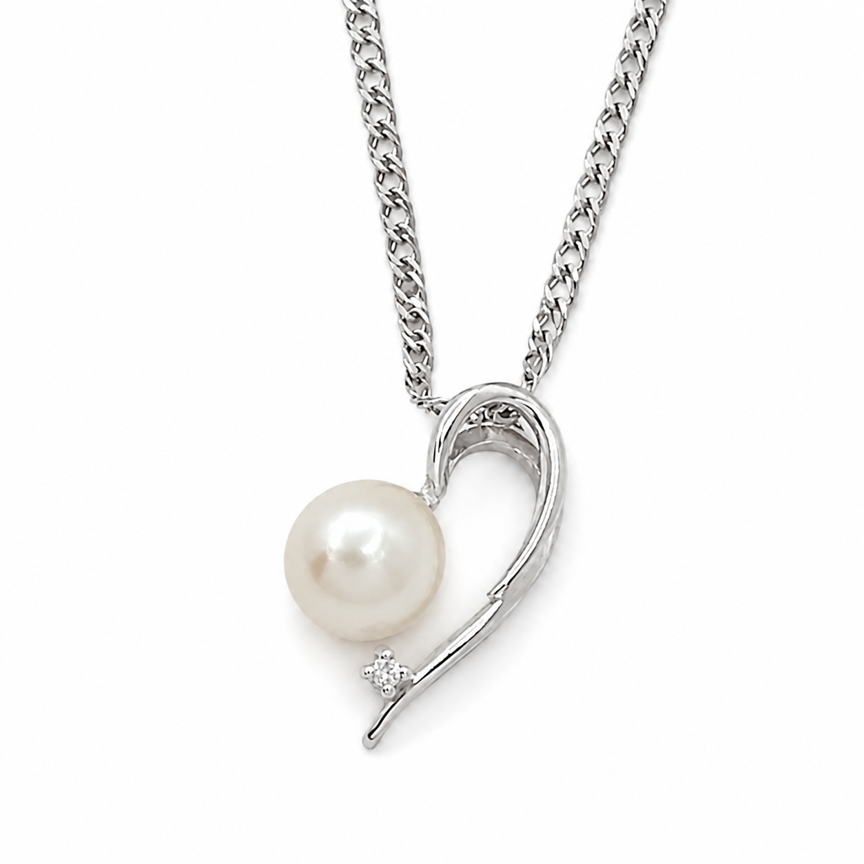 Collana con ciondolo - 18 carati Oro bianco - 0.01ct. tw. Diamante (Naturale) - Perla - Made in Italy - Handmade