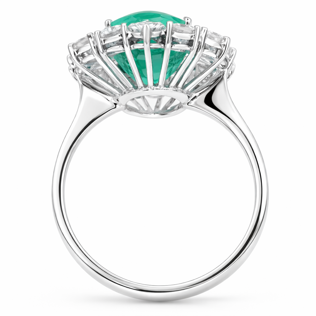 Anello - 18 carati Oro bianco - 5.60ct. tw. Smeraldo - Diamante