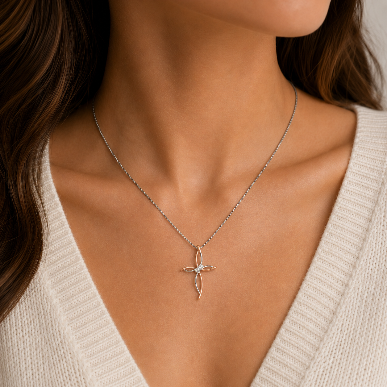 Collana con ciondolo - 18 carati Oro bianco - 0.05ct. tw. Diamante (Naturale) - Made in Italy - D&D