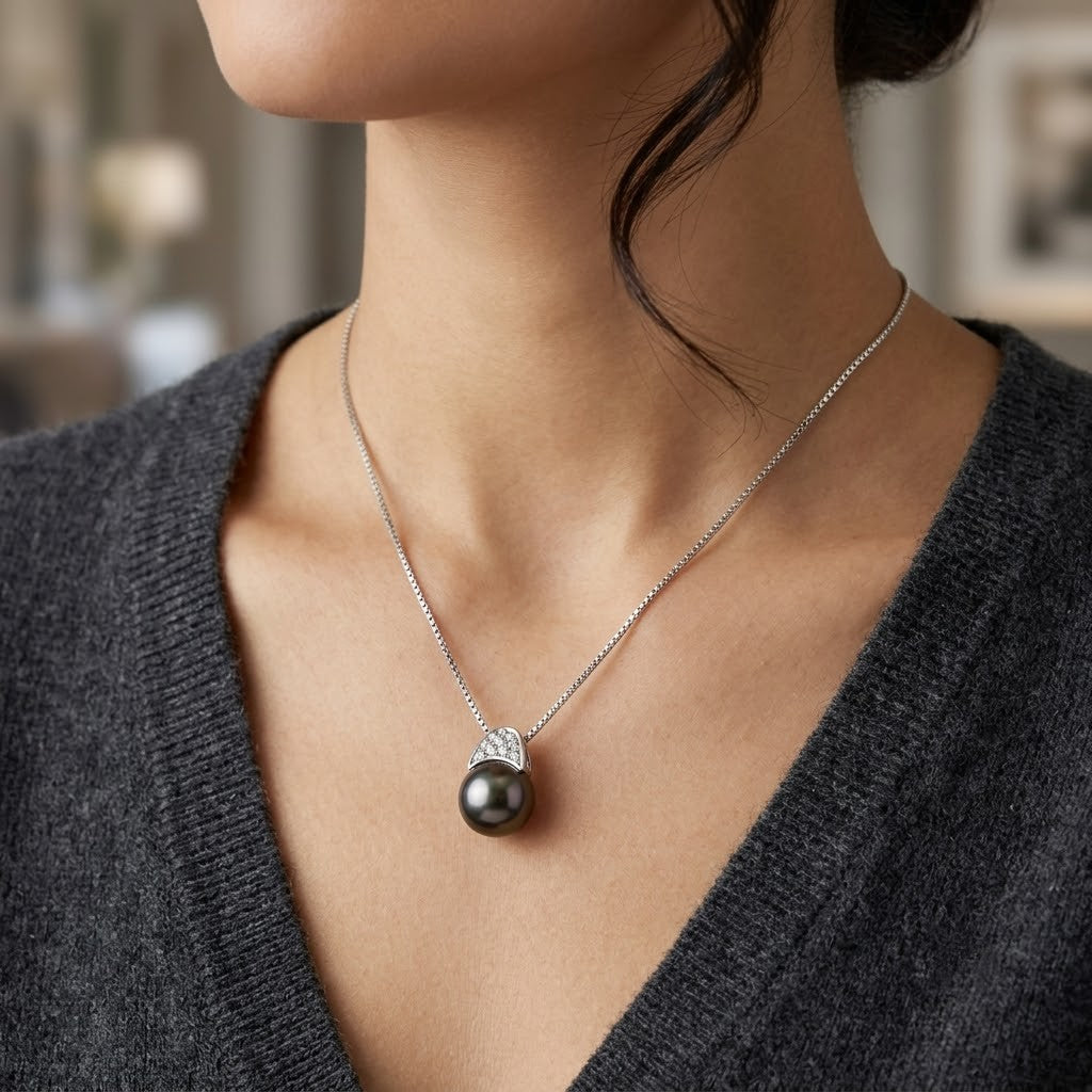 Collana - 18 carati Oro bianco - 0.15ct. tw. Diamante (Naturale) - Perla - Made in Italy - Handmade