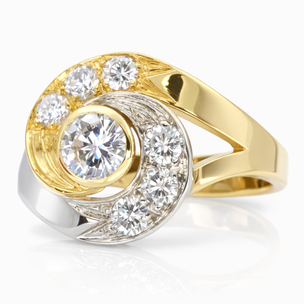 Anello - 18 carati Oro bianco, Oro giallo - 0.90ct. tw. Diamante (Naturale)