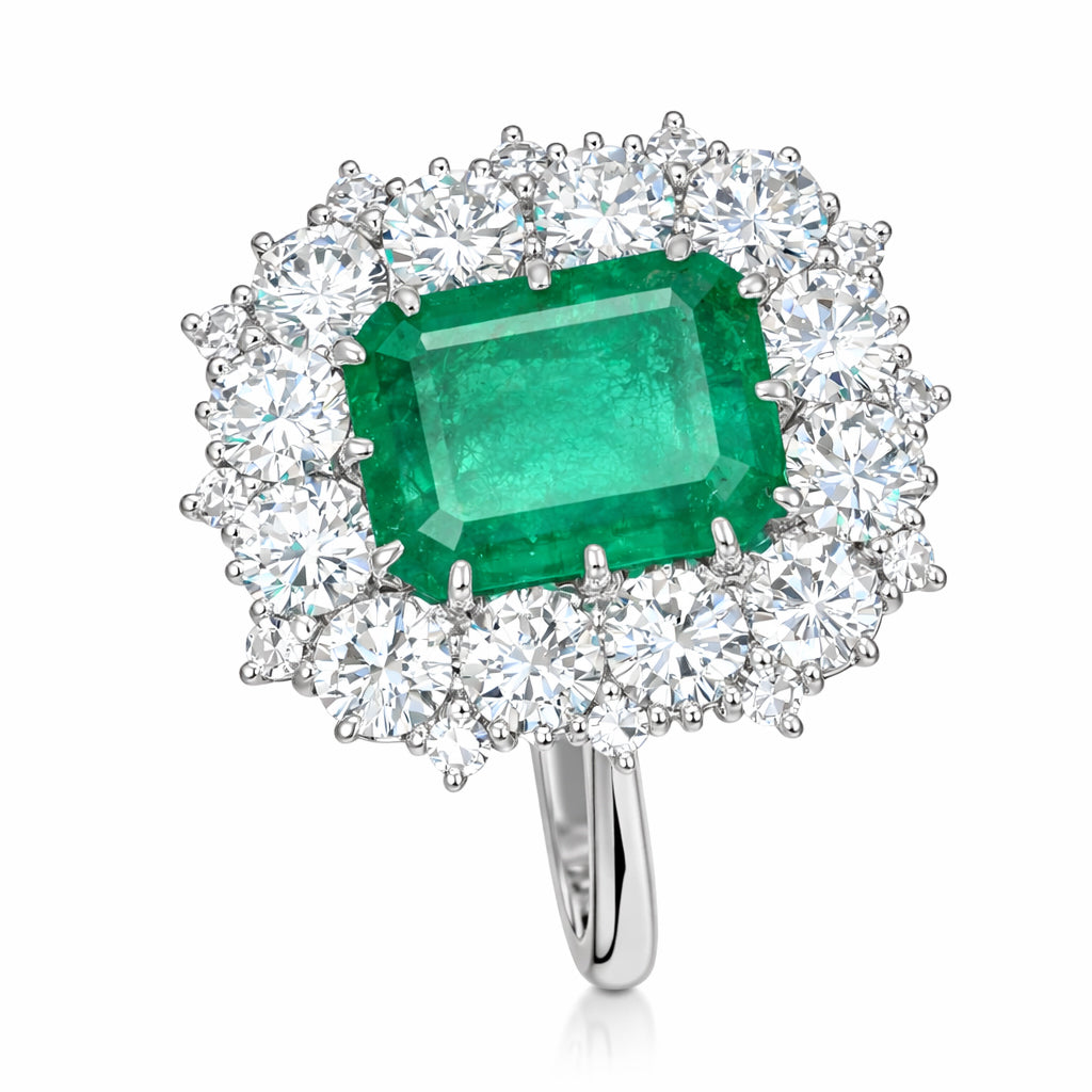 Anello - 18 carati Oro bianco - 4.66ct. tw. Smeraldo - Diamante