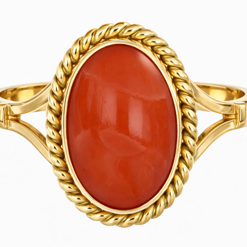 Anello - 18 carati Oro giallo Corallo - Corallo