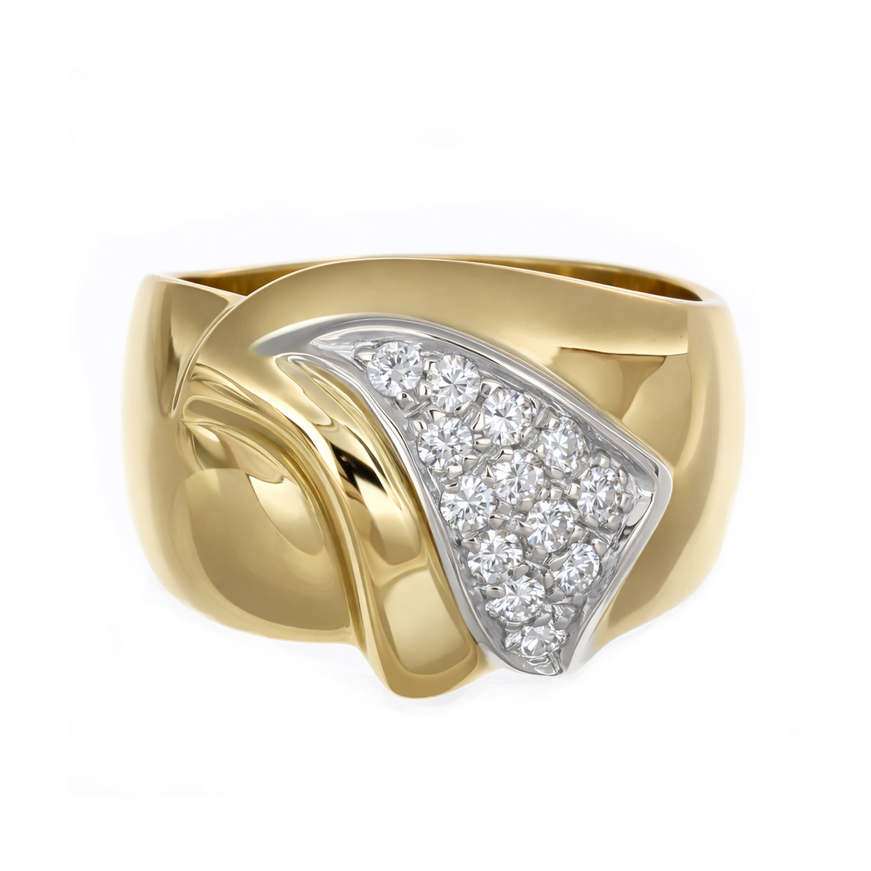 Anello - 18 carati Oro giallo, Oro bianco Diamante (Naturale)